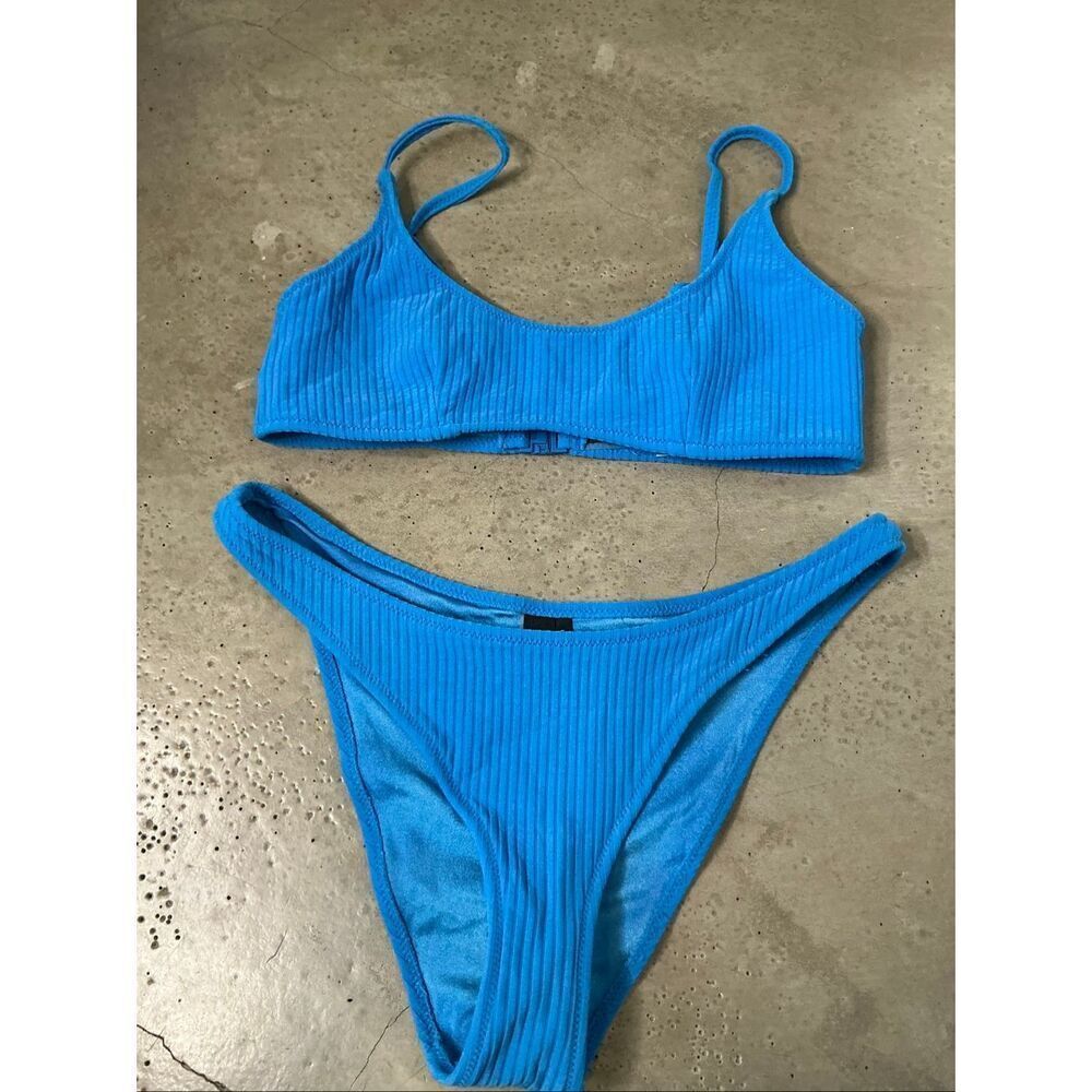 Triangl Ribbed Bikini Set | Blue in S/L
